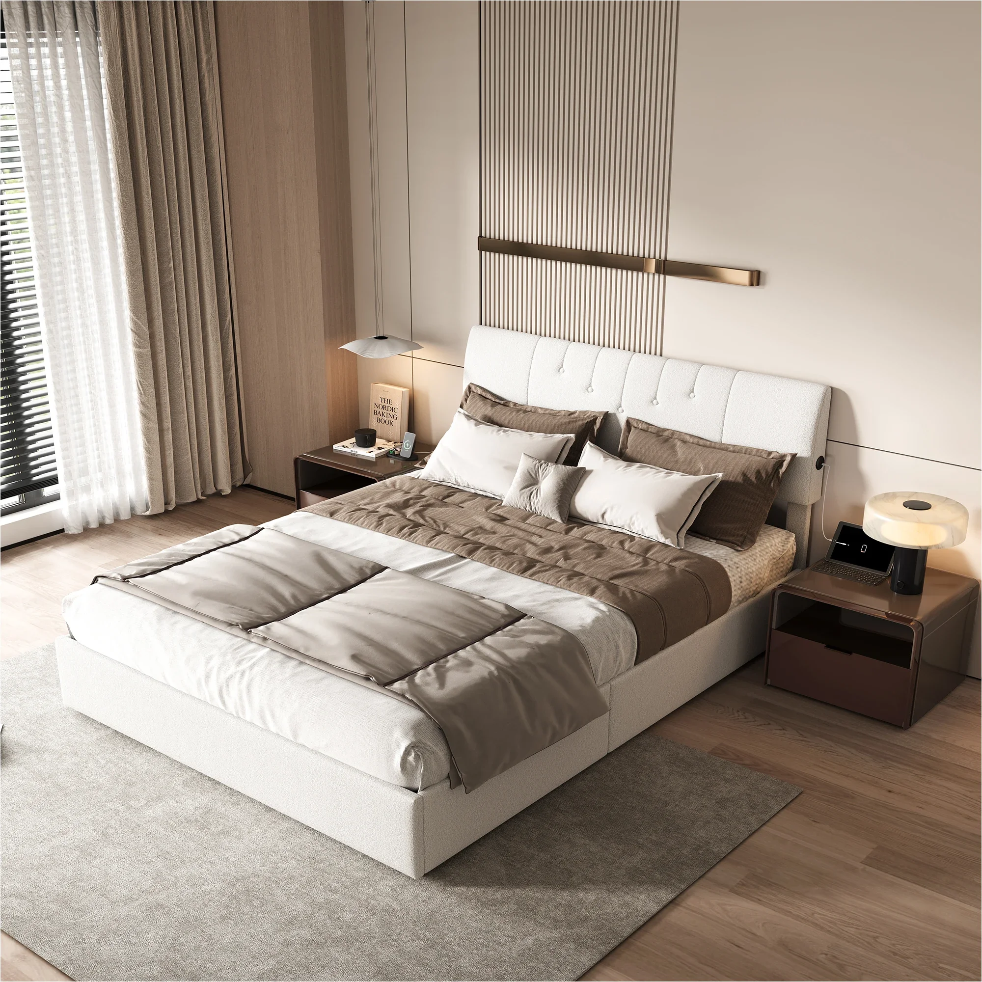 Comanlai Bett mit Lattenrost, Doppelbett mit Hydraulischem Stauraum und Steckdosenleiste, Gepolstertes Kopfteil, Bettgestell für Erwachsene – Detail 5