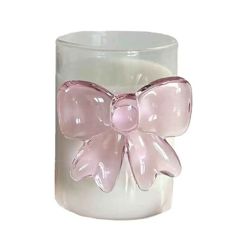 Skylety 4 Pack Pink Bow Glass Cups - 12 Oz Cute Bow Design Mugs For Juice, Coffee, Cocktails - View #6