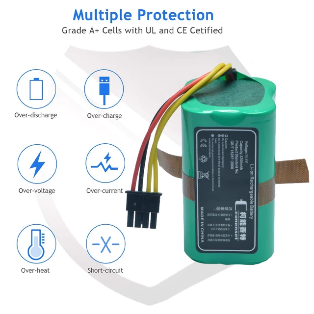 EXTENSILO Batería compatible con Cecotec Conga 1490, 1590, 1390, 1290 robot  limpieza (3200 mAh, 14,4 V, Li-Ion)