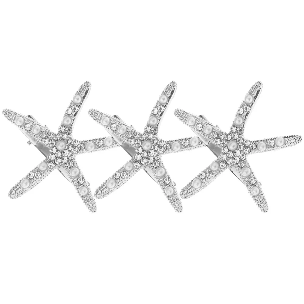 

Rhinestone Starfish Hair Clip Women 3 Pack Hair Handmade Hair Barrettes Sea Star Beach Mermaid Hairpin Hair Accessories Girls