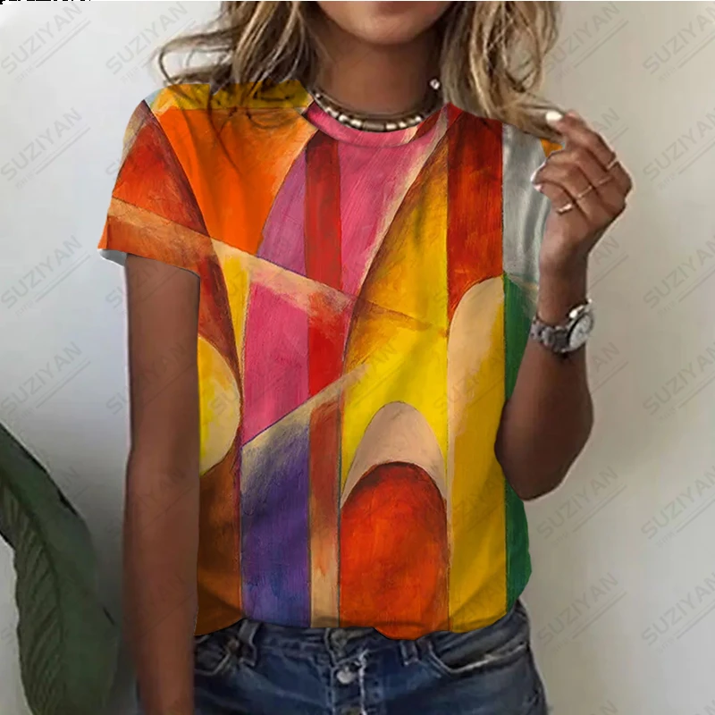 

Women's Summer Short Sleeves Loose Relaxed Round Neck Pullover Top Daily Hot Selling 3D Printing New Hawaiian Harajuku Style
