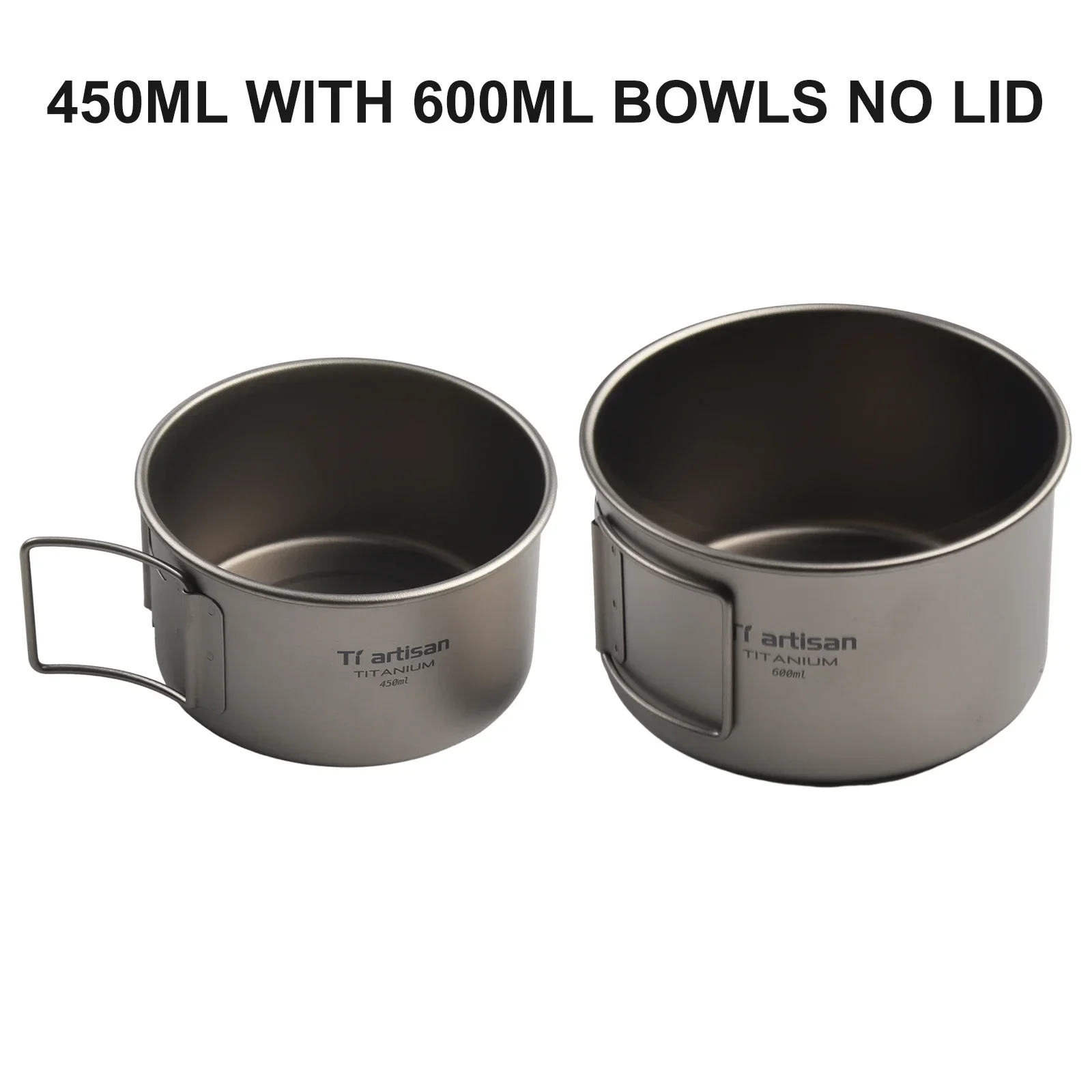 Titanium Bowl With Folding Handle Camping Bowl 450ml/600ml No Lid/with Lid Dinner Food Container Outdoor Pan Camp-Cooking 5
