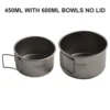Titanium Bowl With Folding Handle Camping Bowl 450ml/600ml No Lid/with Lid Dinner Food Container Outdoor Pan Camp-Cooking 5