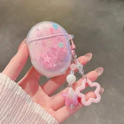 Cartoon Soft Cover with Keychain for Wireless Earphone Case (Pink Star)