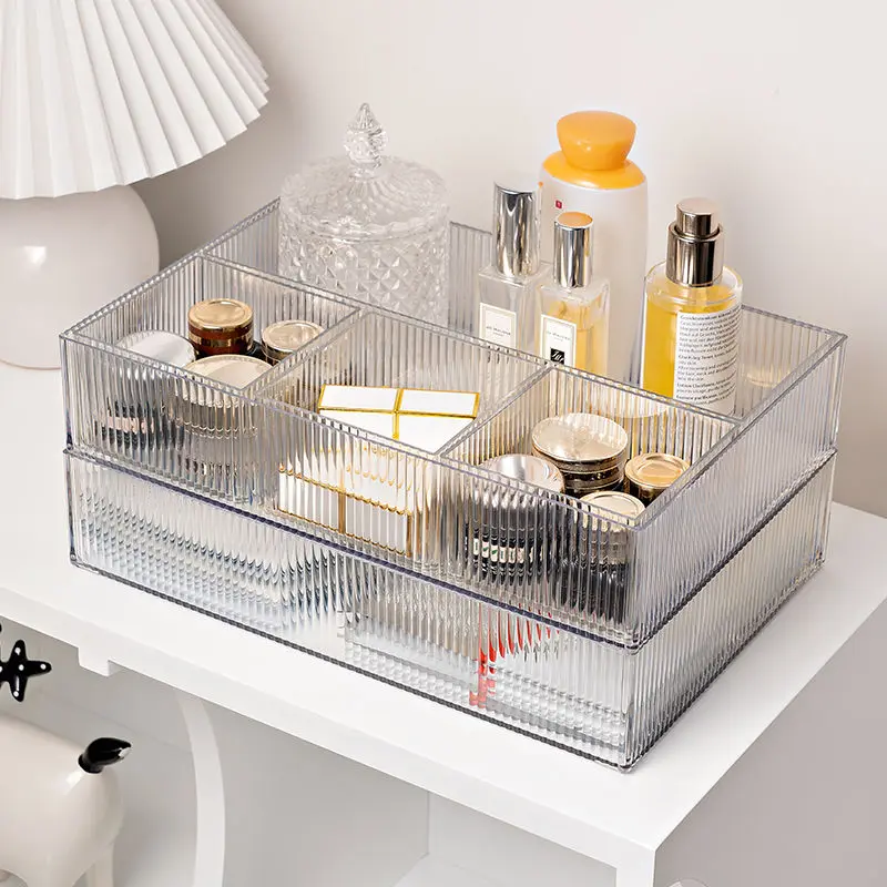 Stackable Clear Plastic Storage Box Vanity Kitchen Bathroom Drawer Divider Home Office Cosmetics Jewelry Utensils Organizer Tray