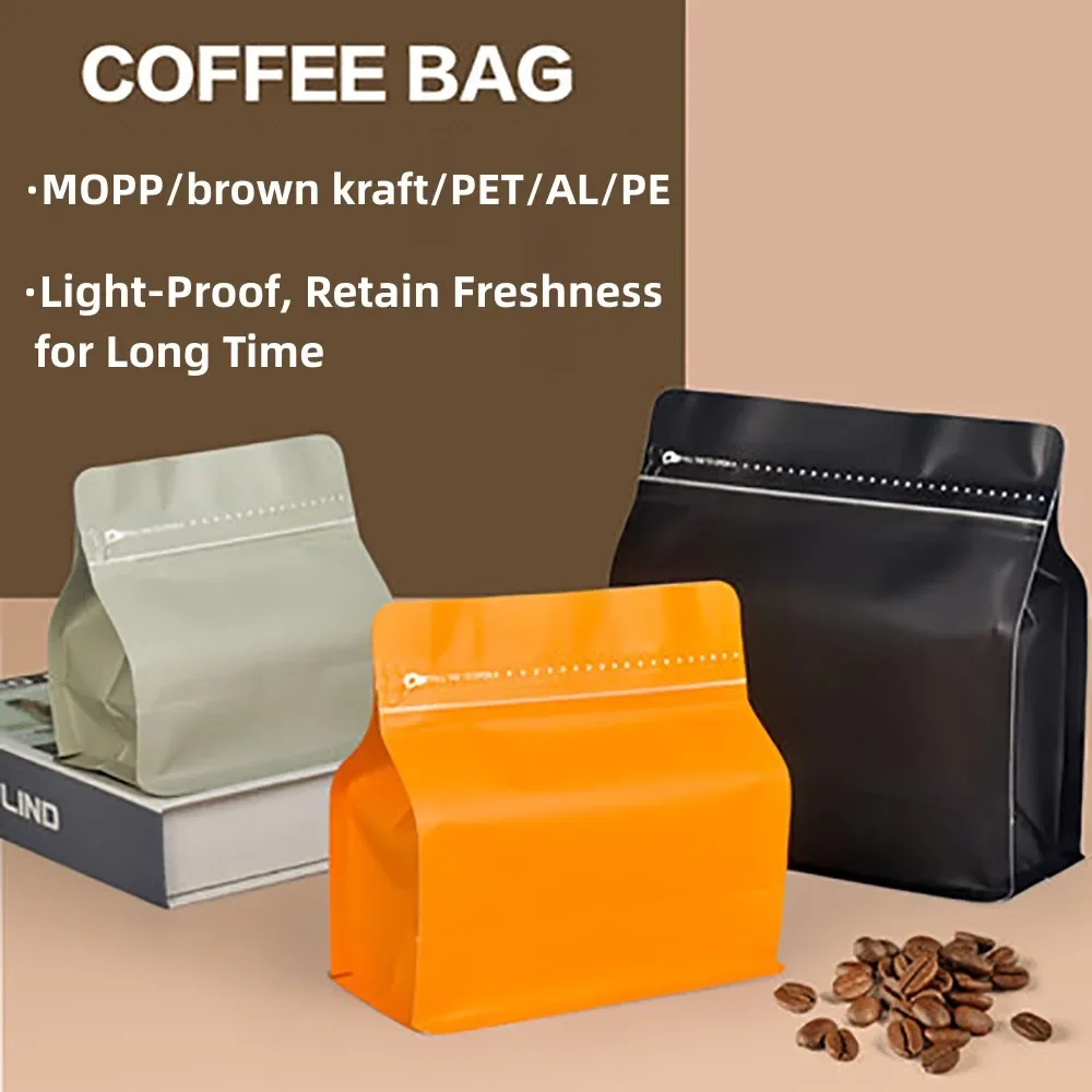 250g 8oz 1/2lb Kraft Paper Stand Up Zipper Pouches Coffee Bags Coffee Pouches with Valve (Pack of 50)