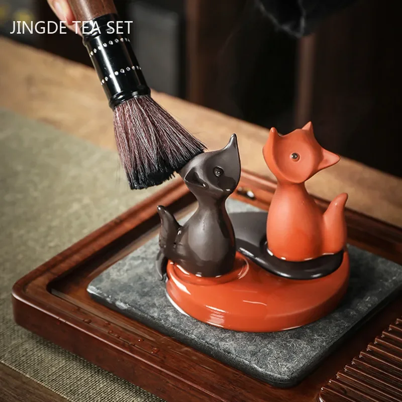 Boutique Cute Little Fox Handmade Tea Pet Decoration Purple Clay Tea Set Accessories Creative Table Ornament Handmade Crafts tea pet ornaments