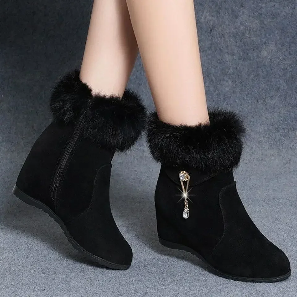 Wedges Fur Ankle Boots Female Winter Fur Luxury Designer Snow Boots Crystal  High Heels Pumps Rhinestone Sale Short Botas Mujer - AliExpress