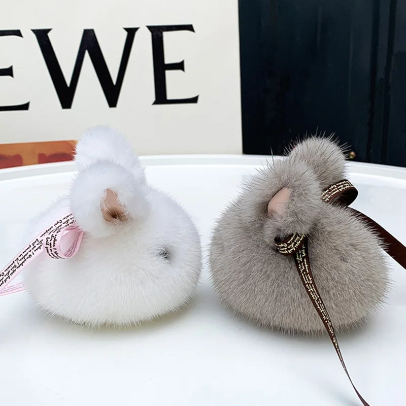 Nuovo Stile Fatto A Mano Vera Pelliccia Di Visone Coniglio Fascino Portachiavi Donna Bambini Carino Peluche Coniglietto Portachiavi Borsa Auto Chiave Decorazione Gioielli Regali - Foto 3