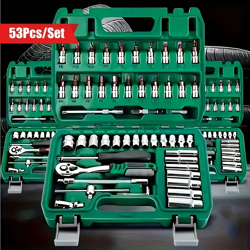 216/53-teiliges Autoreparatur-Werkzeugset, Reparaturwerkzeug, Schraubendreher-Uhrmacher-Werkzeugset, 1/4 Zoll, 3/8 Zoll, 1/2 Zoll Antriebstiefe und Standardbuchse.