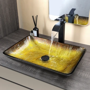 Two-Tone Tempered Glass Vessel Bathroom Sink