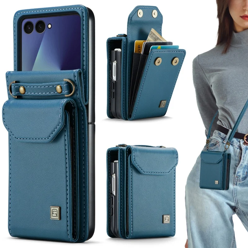 Lanyard Leather Wallet Phone Case with Crossbody Card Holder Cover