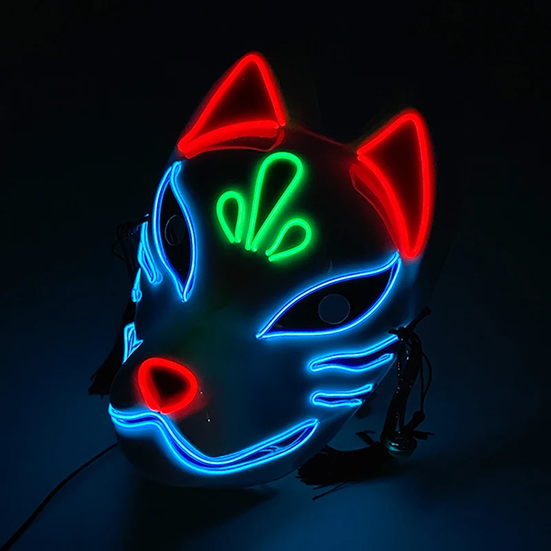 LED Fox Masks Halloween Birthday Party Carnival Japanese Cosplay Fox Costume Props Children Gift Glowing Cosplay Mask Toy
