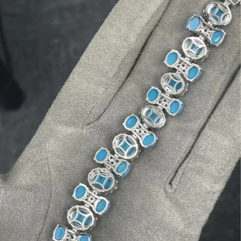 ZOCA Pure Silver Turquoise Blue Stone Tennis Bracelet 18 cm