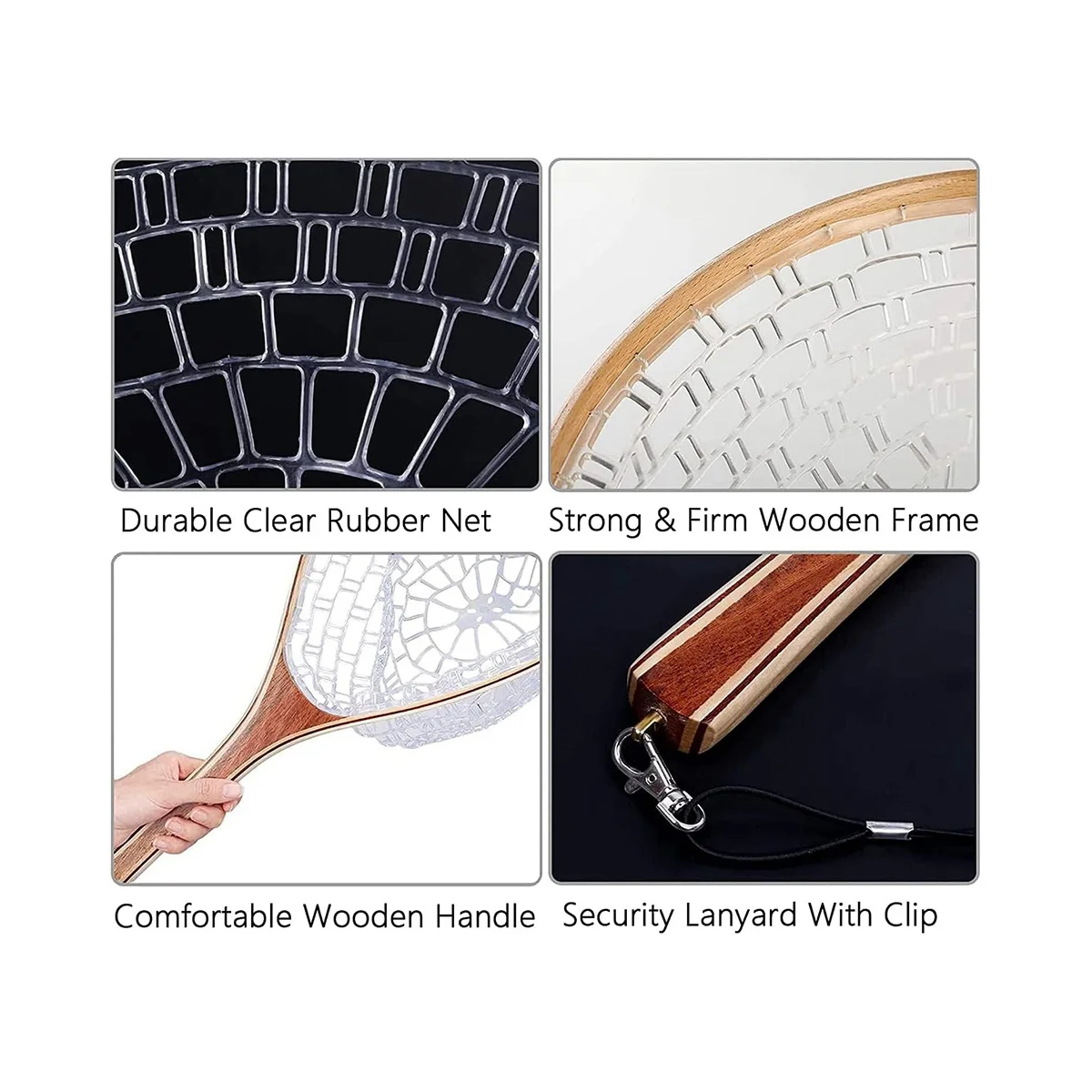 

Fly Fishing Landing Net Trout Fishing Net, Soft Rubber Catch and Release Fish Net with Wooden Handle Frame