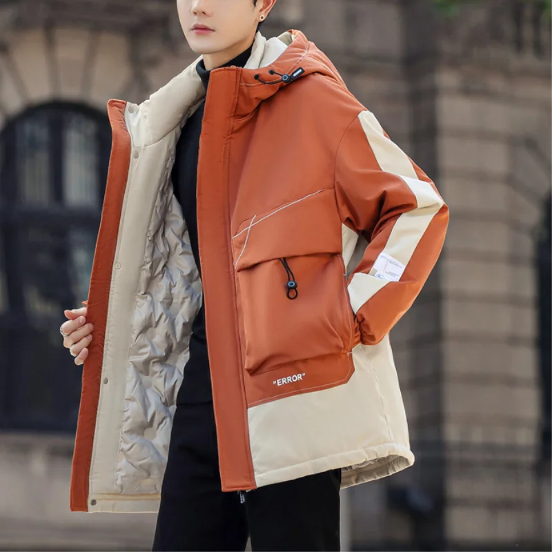 Fashion 2023 Autumn Winter Men's Long Thick Parka Youth Cotton-Padded Jacket Outdoor Streetwear Mid-Length Warm Windbreaker Coat