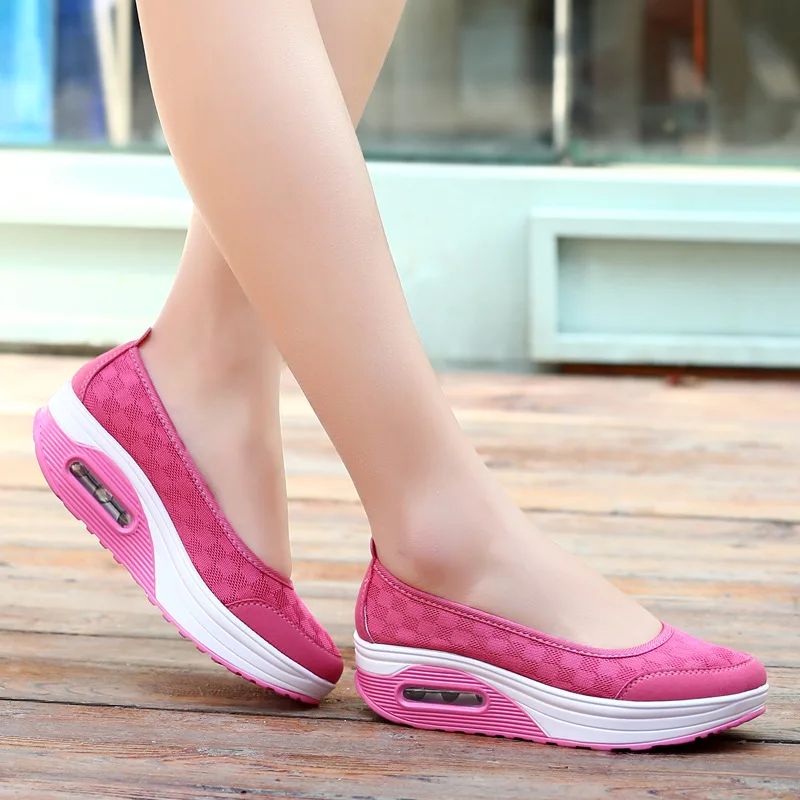 Summer Autumn Women Platform Flats Loafers Casual Sneakers Air Cushion Comfort Plain Slip-on Lady Boat Shoes
