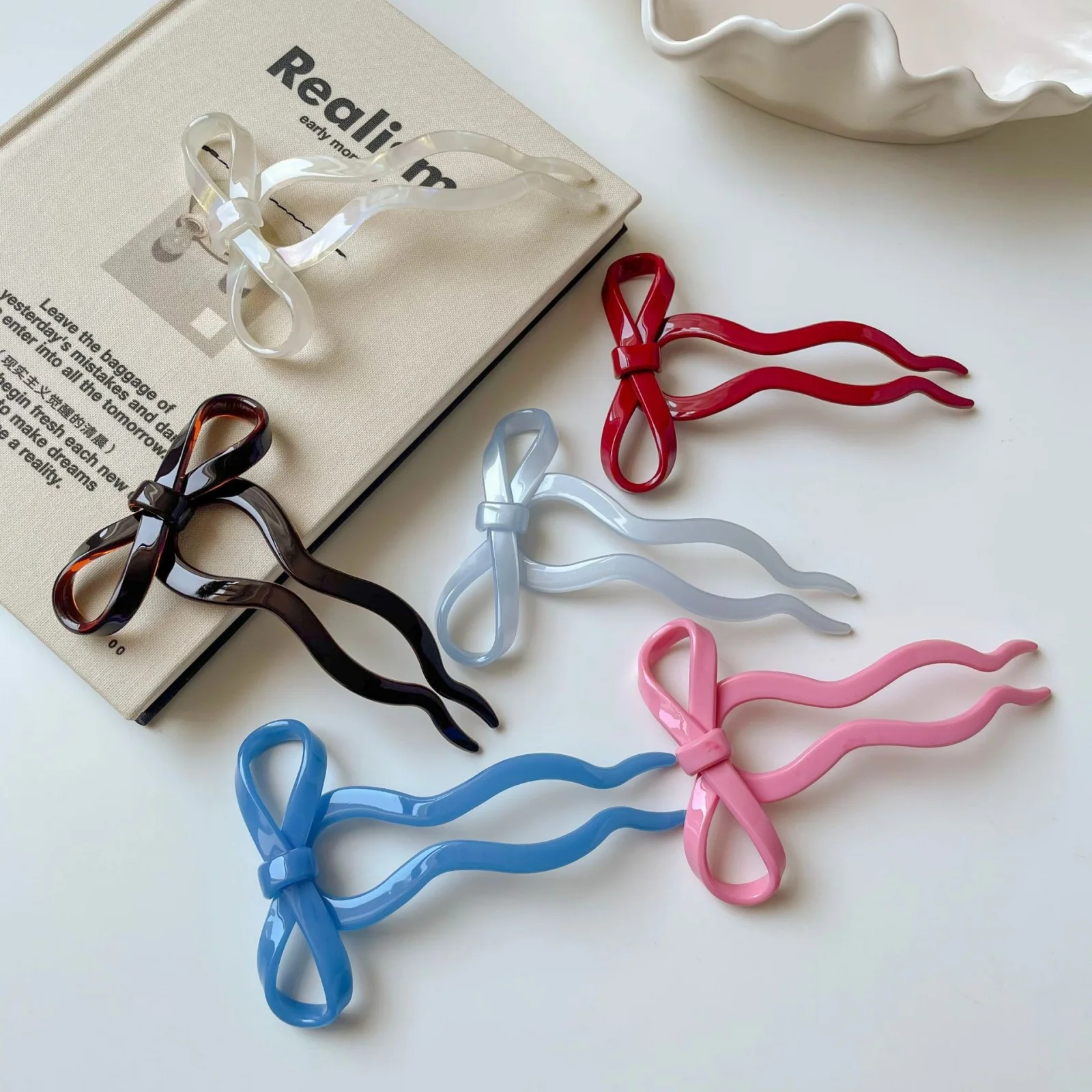 1PC Colorful Bow - Design Hair Pins, 6 - Pack U - Shaped Hair Accessories, Perfect for Women's Fashionable Updo Looks