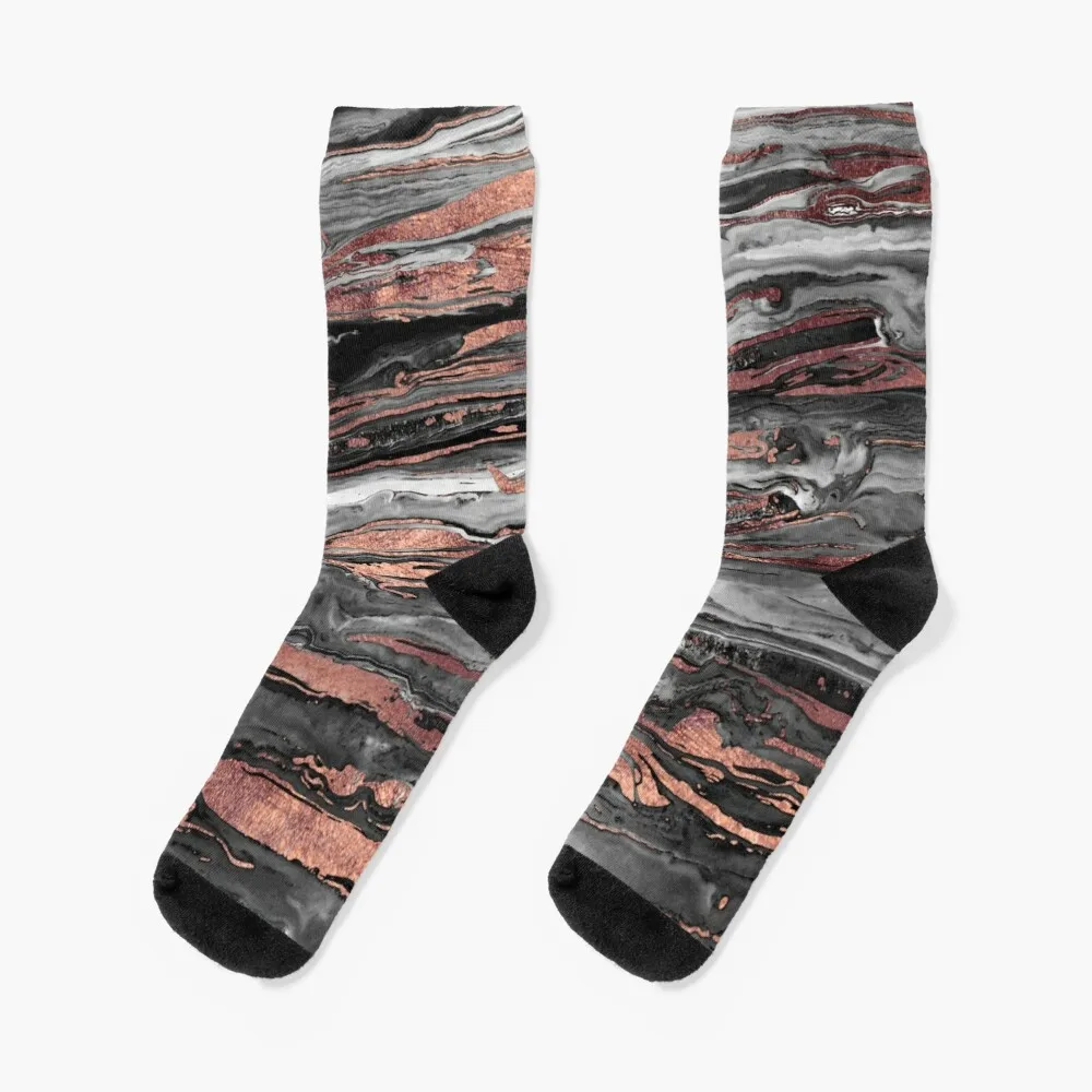 

Modern rose gold abstract marbleized paint Socks Socks Ladies