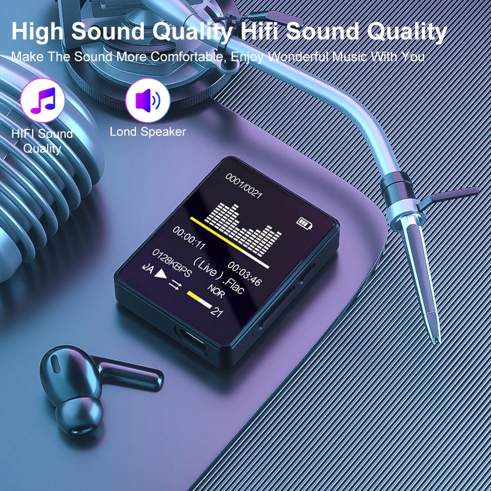 Portable MP3 Music Player Bluetooth 5.4 MP4 Walkman Full Touch Screen Music Stereo Speaker 8/16/32/64GB Mini MP4 Video Playback