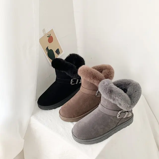 Women Winter Snow Boots Outdoor Fur Keep Warm Shoes Female Flock Slip-on Woolen Boot Solid Metal Decoration Casual Boots Women 6