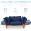 Outdoor Convertible Acacia Wood Futon Sofa Furniture for Patio, Balcony, Poolside, Backyard w/Pullout Tray,Removable Weather 4