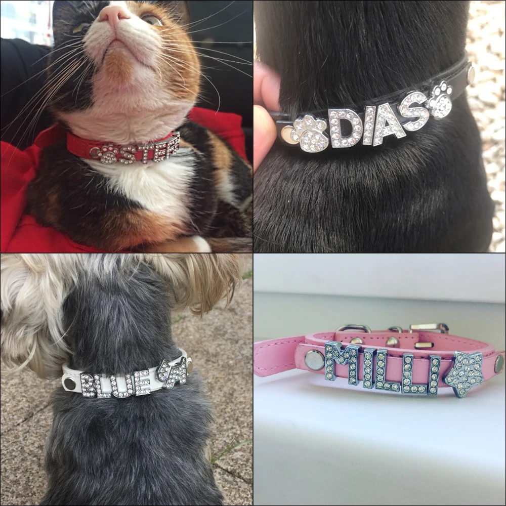 Bling Rhinestone Puppy Dog Collars Personalized Small Dogs Chihuahua Collar Custom Necklace Free Name Charms Pet Accessories dog collar pet collar pet necklace