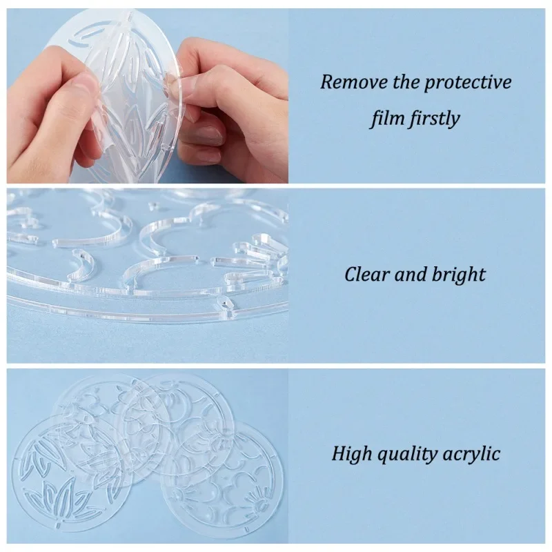 4Pcs 4.5inch 2mm Acrylic Sashiko Stencil Flower Acrylic Embroidery Tool Drawing Line Template for Hand Quilting and Embroidery acrylic embroidery stencil