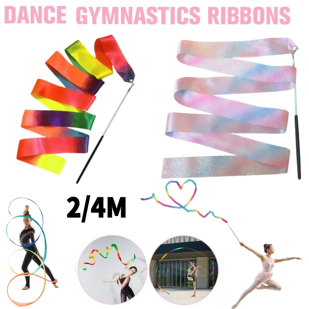 2/4M Art Gymnastics Ballet Dance Ribbon Rhythmic with Twirling Stick Stage Show Prop For Training Professional Prop Sport