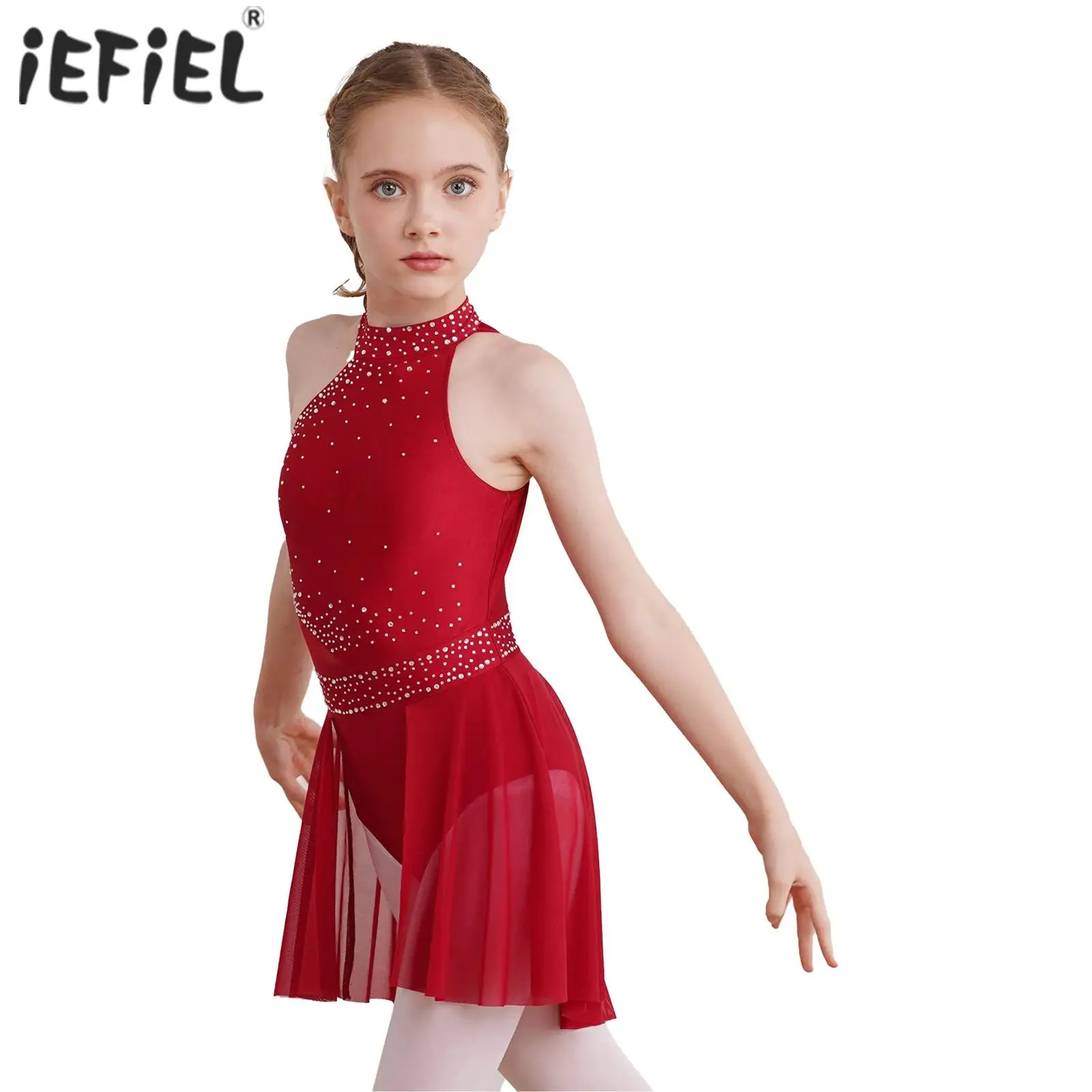Robe De Patinage Artistique Fille – Inhzoy – Sans Manches – Strass – Tutu Ballet