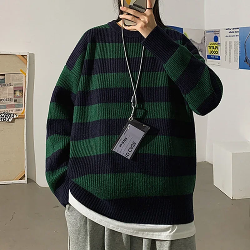 

2023 Autumn Winter Knitted Striped Sweater Women Casual Oversized Pullovers Sweaters Loose Warm Jumper Streetwear Teen Knitwear