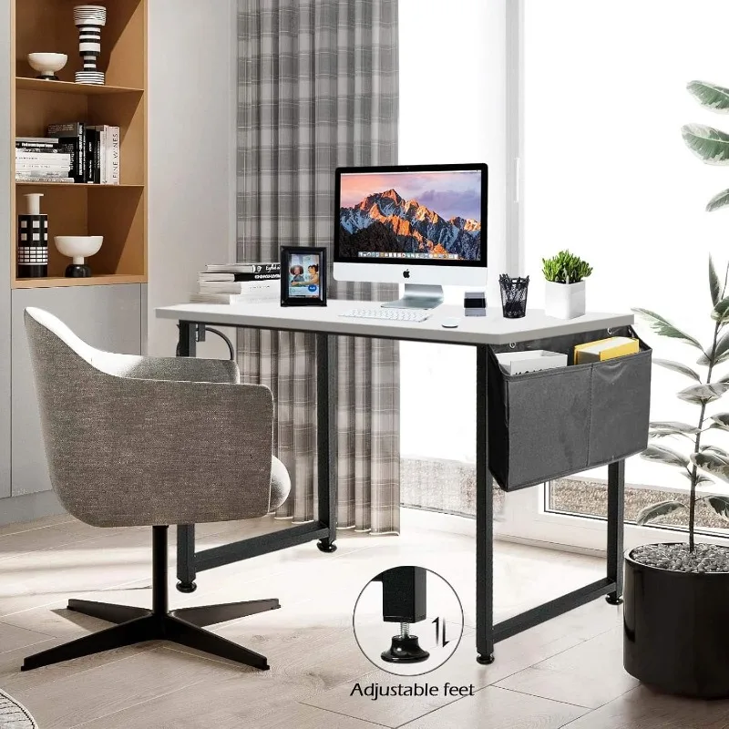 Computer Desk White Writing Table for Small Spaces Home Office 39 Inch Modern Study PC Desk with Storage Bag H 6