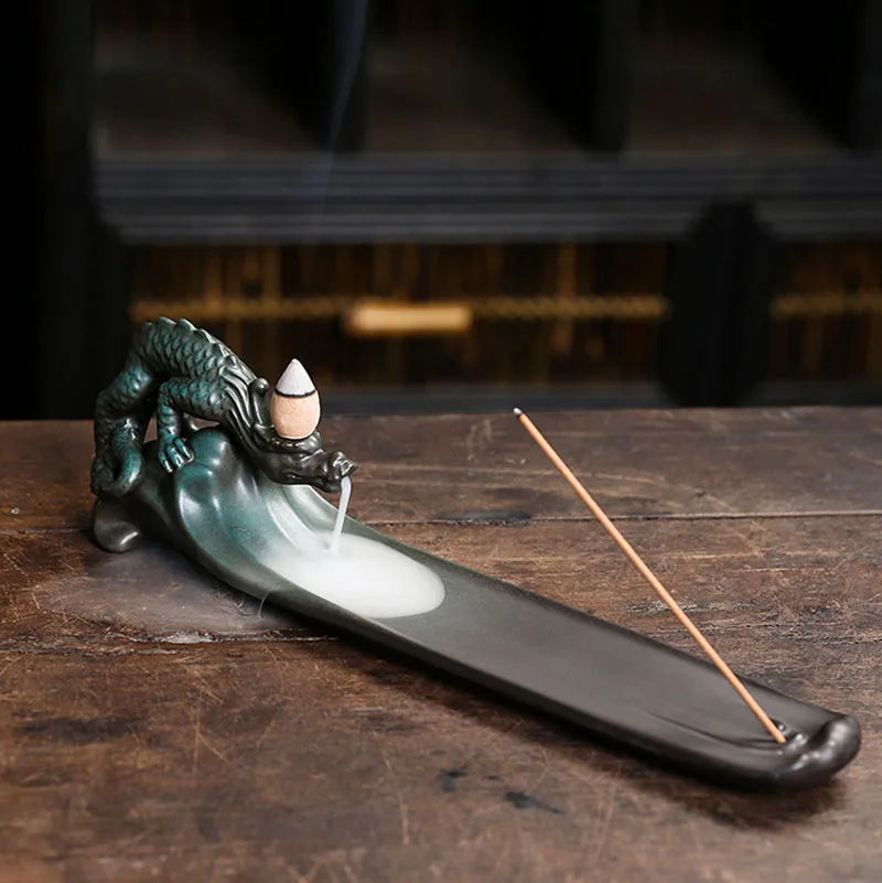 Creative Chinese Dragon Ceramic Aromatherapy Furnace Ancient Chilong Backflow Incense Burner Incense Seat Handicraft Decoration