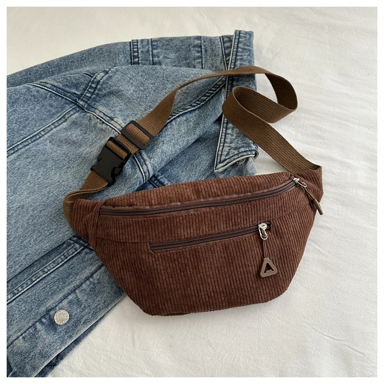 Lightweight Corduroy Fanny Pack Crossbody Bag Fashionable Retro Style Casual Chest Waist Bag Fresh Style Korean Version Handbags 9