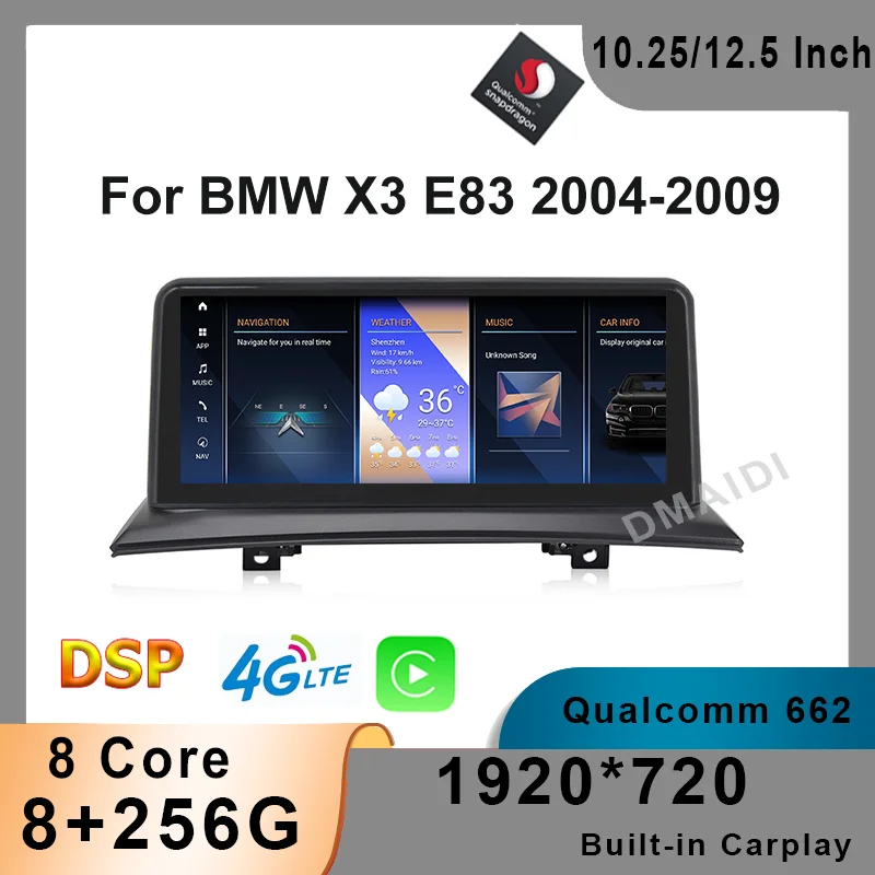 For BMW X3 E83 2004 2009 Android 12 Snapdragon 8+256G Car DVD