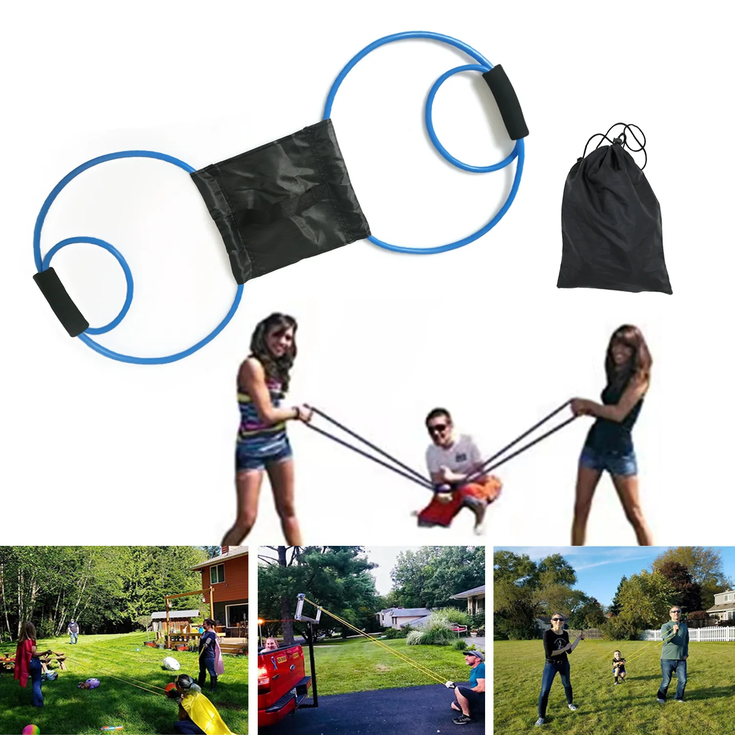 Outdoor Water Balloon Launcher Elastic Party Rope Slingshot Fight Toys 3 People Beach Toy