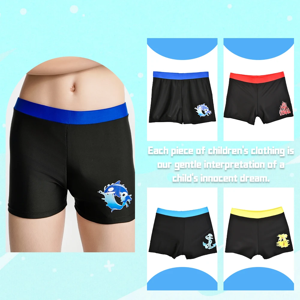Boys Swim Trunks Kids Casual Beach Shorts Pants Dolphin Coconut Tree Print Vacation Swimwear Summer Child Bathing Suit 23-55kg 6