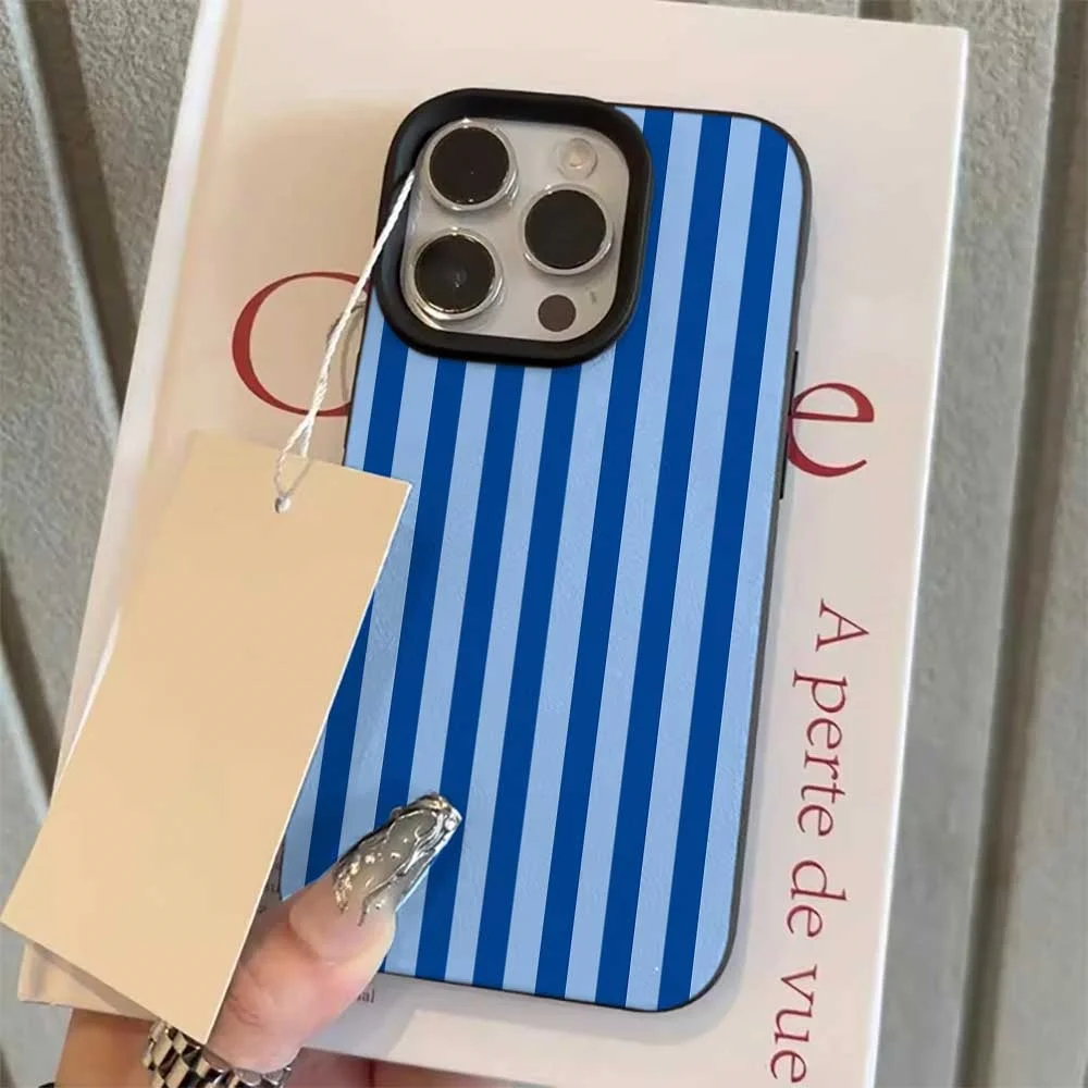 Elegant Double Blue Line Silicone Matte Shockproof Phone Case - Soft & Stylish Protection Cover