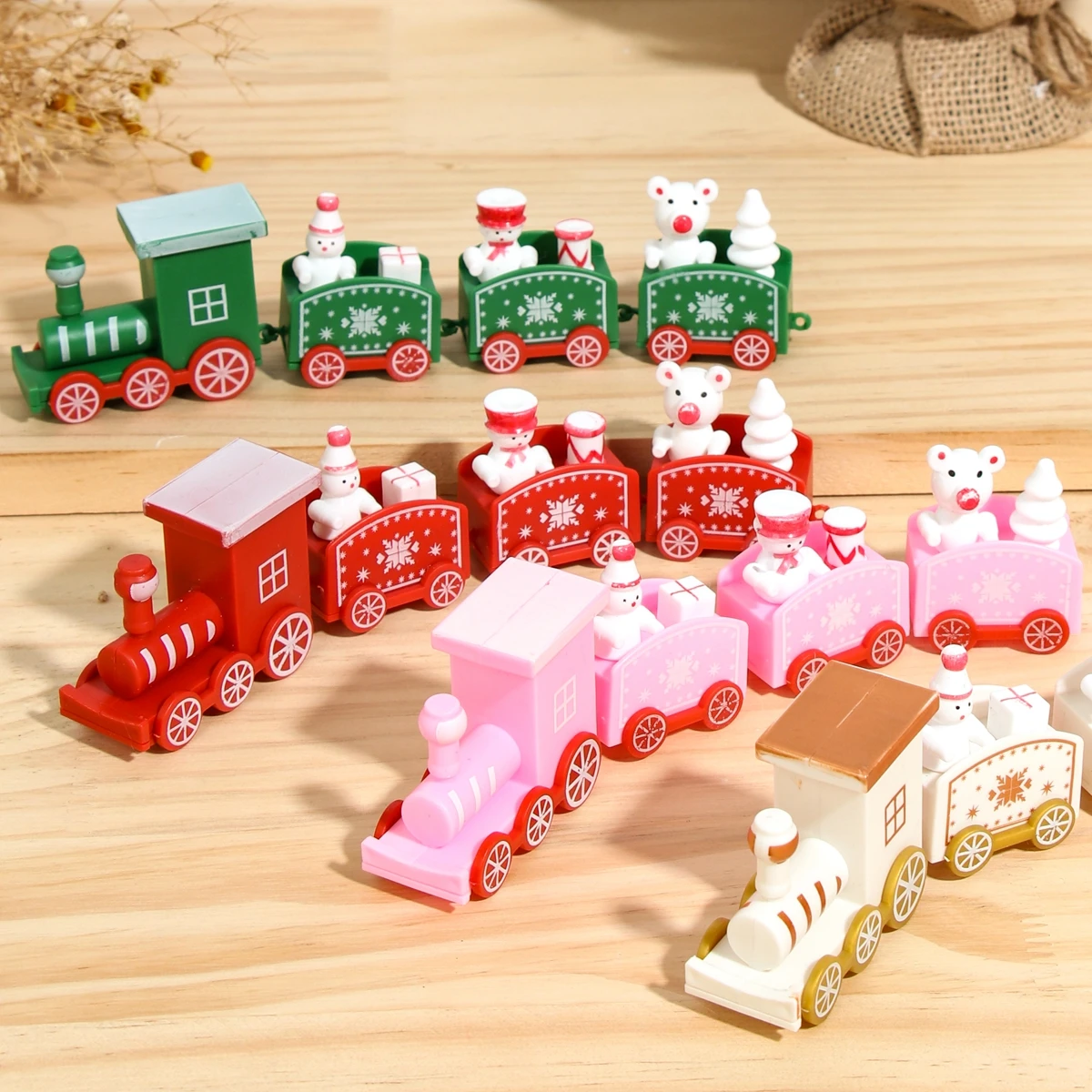 Christmas Plastic/Wooden Train Toy Merry Christmas Decor For Home Kids Gift Xmas Ornaments Navidad New Year