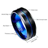 BONLAVIE  8mm Tungsten Carbide Ring Blue & Black Matte Finish Beveled Edge Men's Women Wedding Band Large Size 4 to 17 5