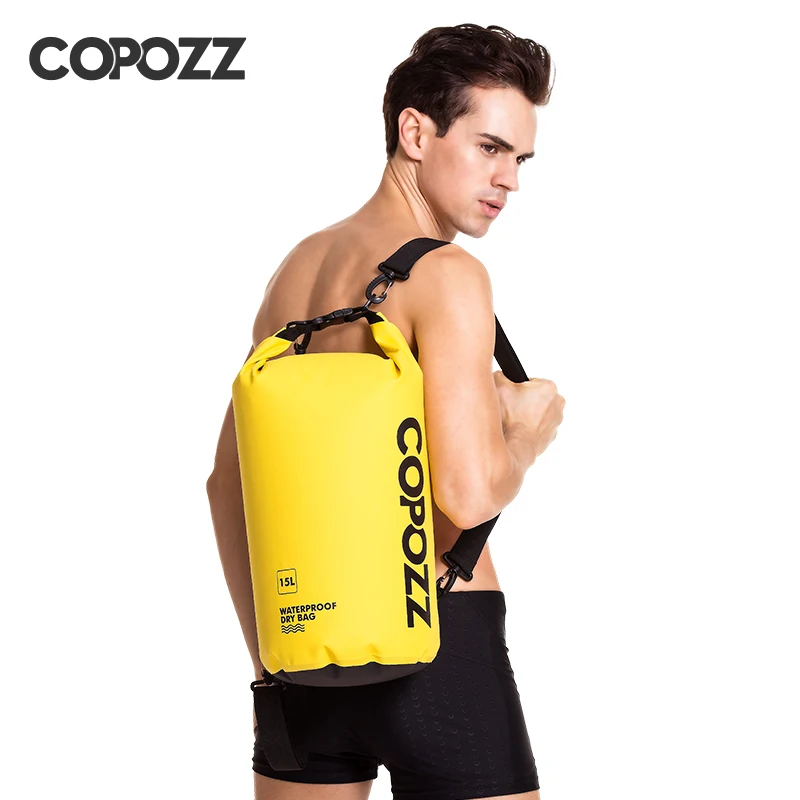 COPOZZ 30601 Swimming Bags Waterproof Bag Dry Bag PVC 15L Outdoor Sport Roll Top for Gym Travel Adjustable Personalized Storage Bags