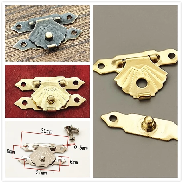 10 Sets Small Antique Latch Hook Hinges - Mini Decorative Catch For Wood Boxes
