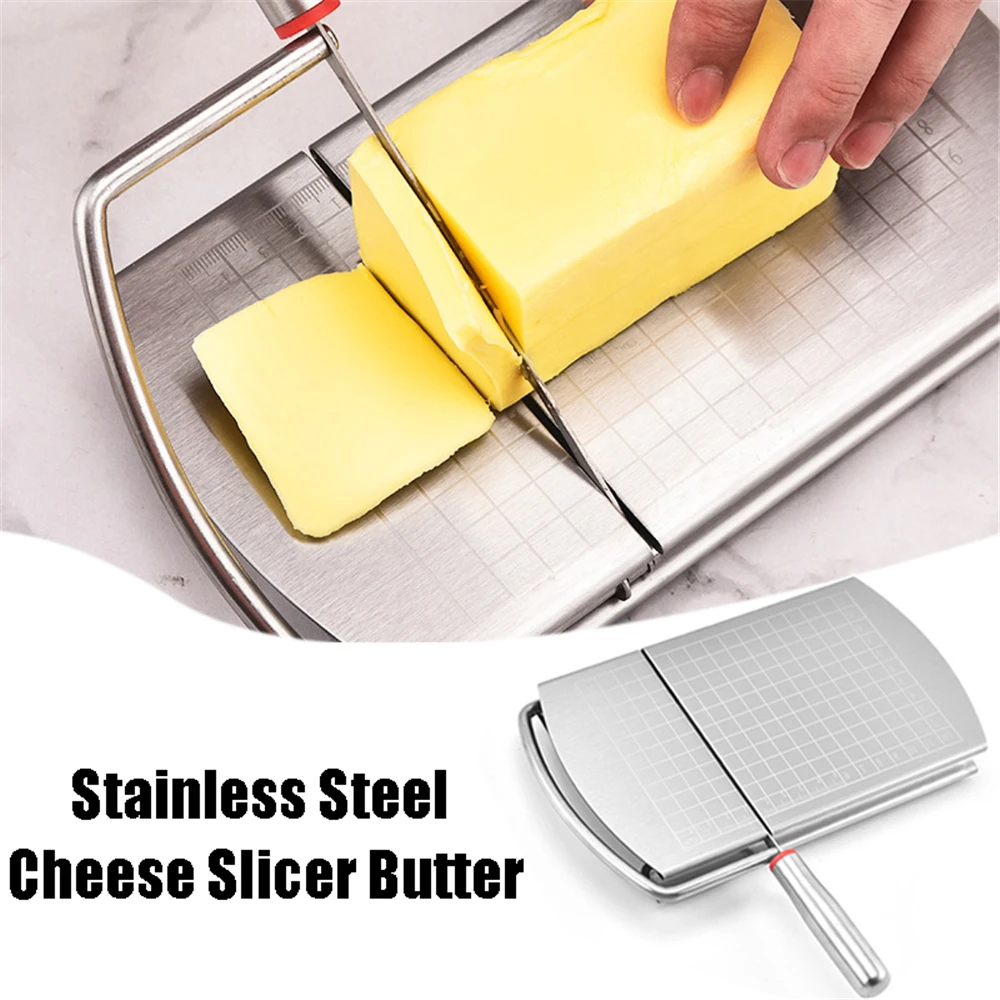 

Stainless Steel Cheese Slicer Butter Cake Ham Cucumber Cutting Board with Measuring Scale KitchenTool Nonslip Base Cheese Tools