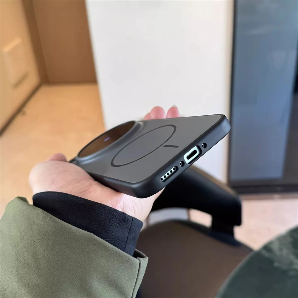 Premium Matte Magnetic Silicone Shockproof Phone Case with Wireless Charging and Anti-Fingerprint Protection