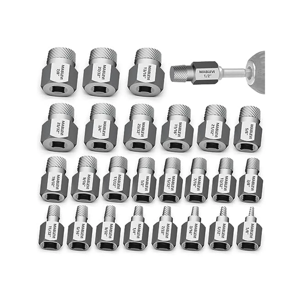 

25Pcs Screw Extractor Set, 3/8 Inch Drive 2-In-1 Double Head Easy Out Bolt Extractor Set, for Removing Broken Studs