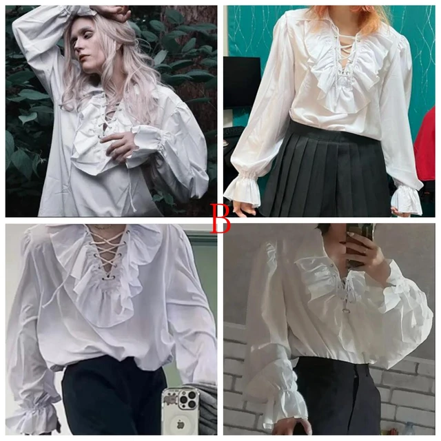 Men's Pirate Shirt Vampire Prince Poet Shirts Medieval Buccaneer Frills Lace Up Renaissance Vintage Gothic Blouse Tops 6