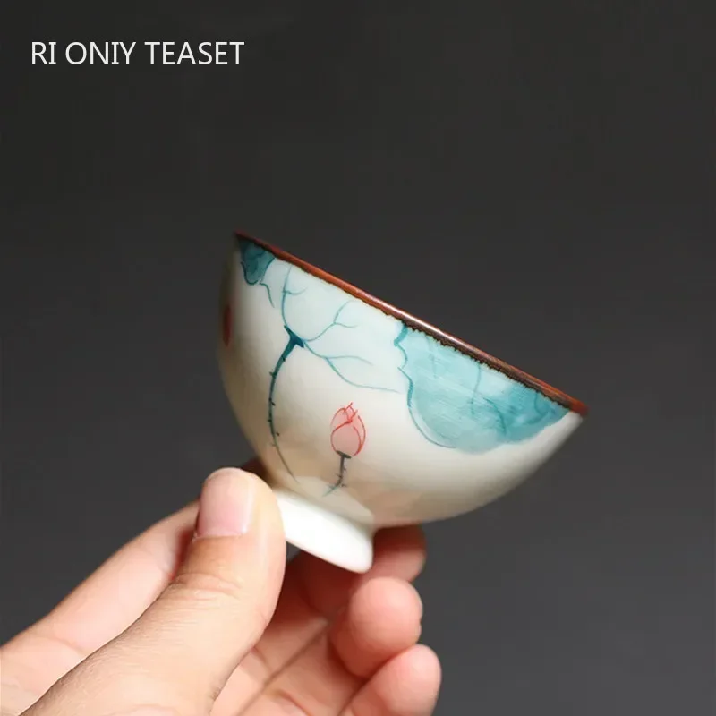 Chinese Ceramic Teacup Personal Meditation Cup Hand Painted Lotus Tea Bowl Master Cup Handmade Boutique Tea Set Accessories