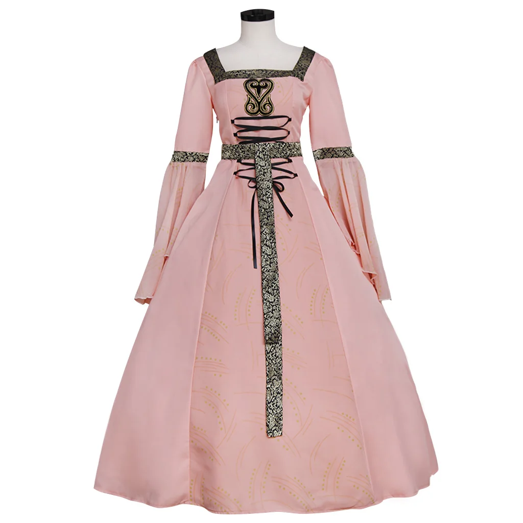 

Medieval Renaissance Women Pink Dress Tudor Regency Court Princess Ball Gown Halloween Carnival Party Victorian Costume