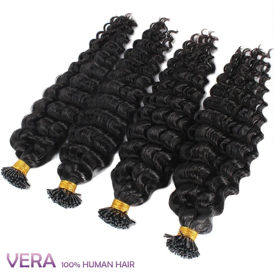 Deep Wave Human Hair I Tip Microlinks Brazilian Virgin Hair Extension Natural Black Itip Bulk Braiding 50 Strands For Women