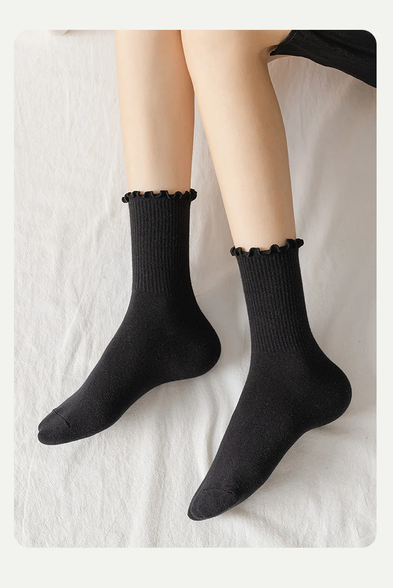 Yasuk Spring Summer Women's Fashion Sleep Solid Cute Lovely Lace Casual Comfortable Heigh Tube Stocking Pile Loose Socks 5Pcs
